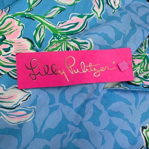 Lilly Pulitzer XXS Blue Green Floral Barbara Maxi Dress Puff 3/4 Sleeves READ - Picture 4 of 12